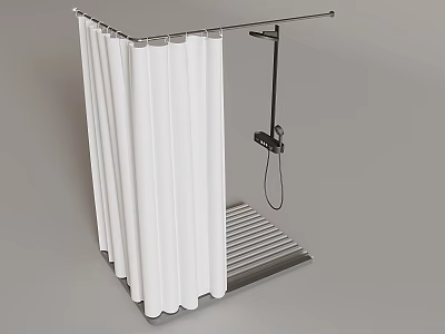Modern Shower Area Featuring Handheld Shower Head White Curtain And Base 3d model