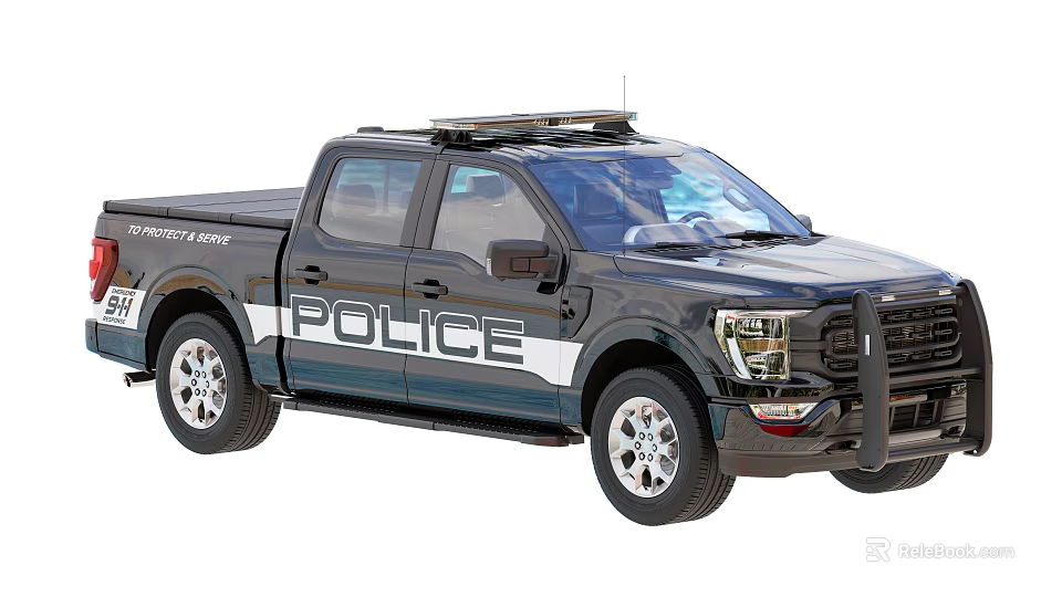 Black Police Pickup Truck With Roof Equipment 3d model 