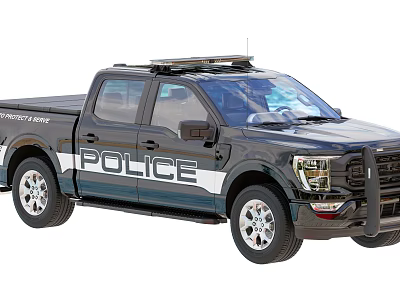 Black Police Pickup Truck With Roof Equipment 3d model