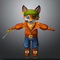 Cartoon Fox In Pirate Costume Green Bandana Eye Patch Orange Jacket Blue Pants Holding Dagger