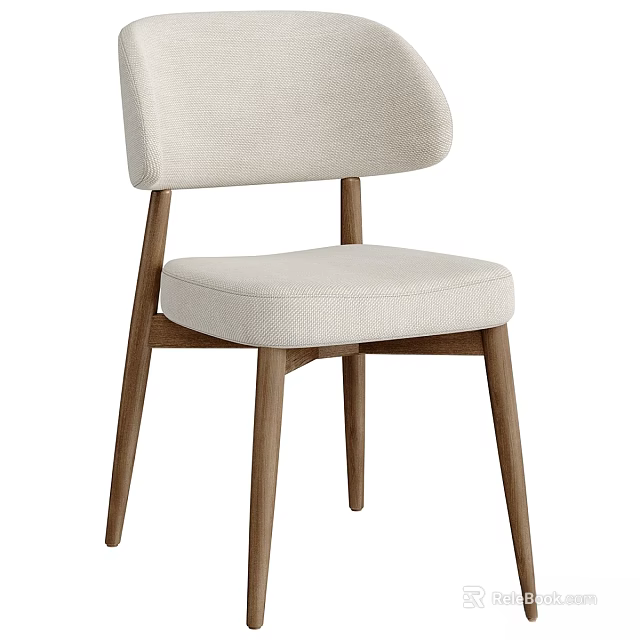 Modern Beige Fabric Stool With Comfortable Seat And Sturdy Wooden Legs 3d model 