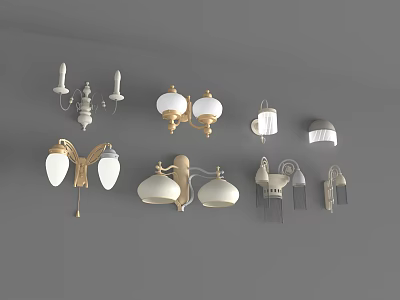 Various Style Wall Lamps In White And Gold With Modern Vintage Designs 3d model