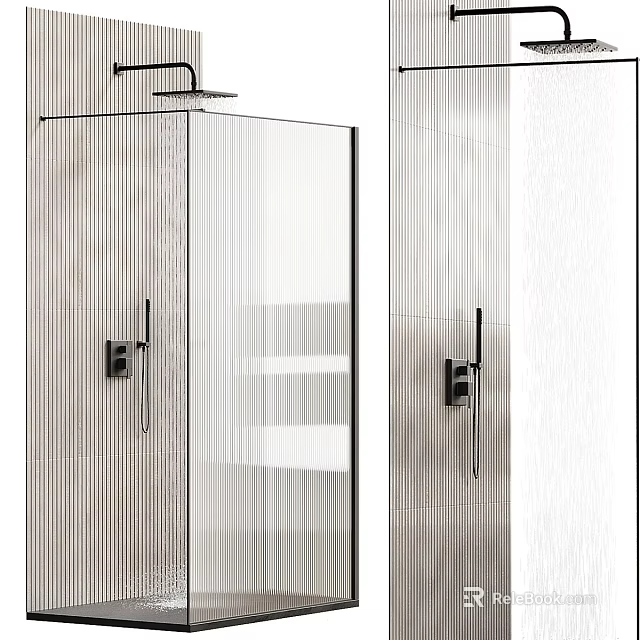 Modern Shower Head With Glass Enclosure And Sleek Tile Wall Design 3d model 
