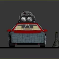 Futuristic Red And Blue Car With Turbine Engine On Roof Platform