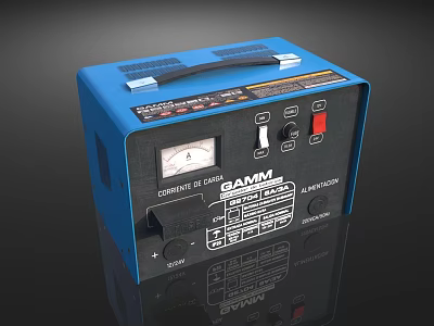 GAMM Car Battery Charger With Blue Housing Black Control Panel Current Meter And Switches 3d model