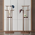 Modern Wooden Coat Racks With Hat And Scarf In Minimalist Interior Design