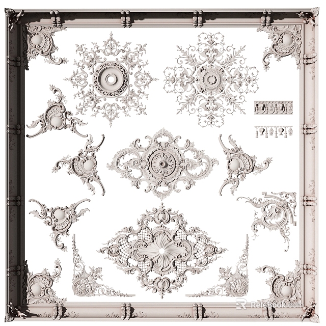 Intricate Ornate Carved Decorative Designs With Various Classic Patterns And Styles 3d model 