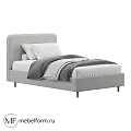 Gray Upholstered Kids Bed With Wooden Legs And White Gray Bedding