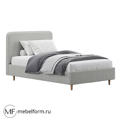 Gray Upholstered Kids Bed With Wooden Legs And White Gray Bedding 3d model