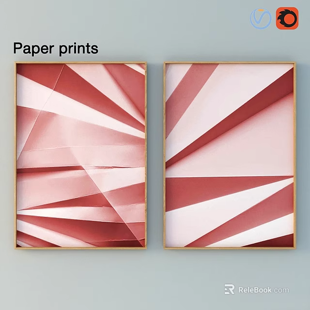 Two Picture Frames With Red And White Geometric Paper Prints Design 3d model 