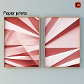 Two Picture Frames With Red And White Geometric Paper Prints Design 3d model