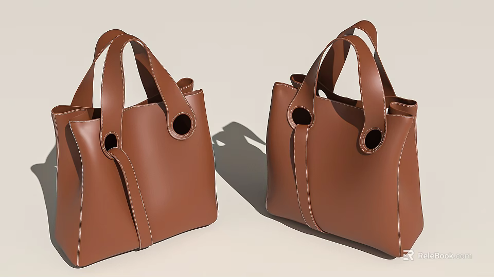 Brown Leather Handbags as Daily Living Essentials with Top Handles and Minimalist Design 3d model 