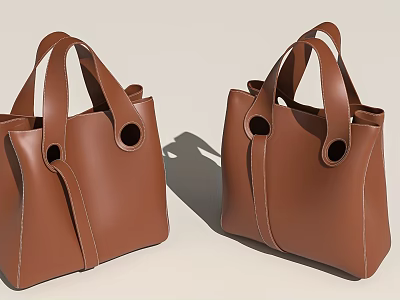 Brown Leather Handbags as Daily Living Essentials with Top Handles and Minimalist Design 3d model