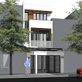 Modern Detached Villa Exterior Design With Balcony Trees Red Car And Entrance
