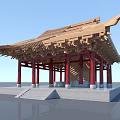 Ancient Chinese Architecture With Wooden Roof Red Columns Carved Brackets And Stone Base
