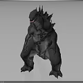 Godzilla 3D Creature Model Design With Spiked Back Open Mouth And Grey Skin