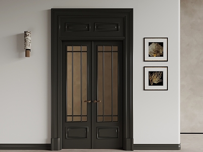 French Middle Ancient Double Door Wooden Double Door Glass Double Door 3d model