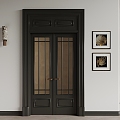 French Middle Ancient Double Door Wooden Double Door Glass Double Door 3d model