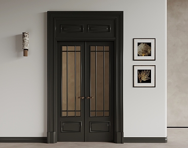 French Middle Ancient Double Door Wooden Double Door Glass Double Door 3d model