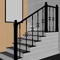 Ornate Metal Staircase Railing With Decorative Patterns And Marble Steps In Interior Design 3d model