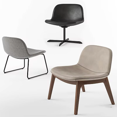 Stylish Single Chairs Featuring Leather Fabric Seats And Metal Wooden Legs Design 3d model