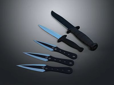 Weapon Knives Collection With Black Handles And Silver Blades In Different Sizes 3d model