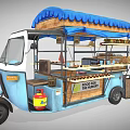 Blue Mobile Food Cart With Blue Canopy And Food Display Shelves For Hungry Customers