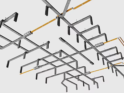 Industrial Equipment Metal Structural Framework With Steel Pipes Hanging Supports And Mechanical Parts 3d model