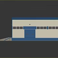 Industrial Warehouse Building With Blue Roof White Walls Windows Blue Doors And Loading Ramp