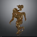 Golden Metallic Robot Running with Weapon Device on Back in Dynamic Pose
