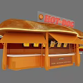 Hot Dog Stand With Hot Dog Bun Shape Orange Awning And Neon Lights