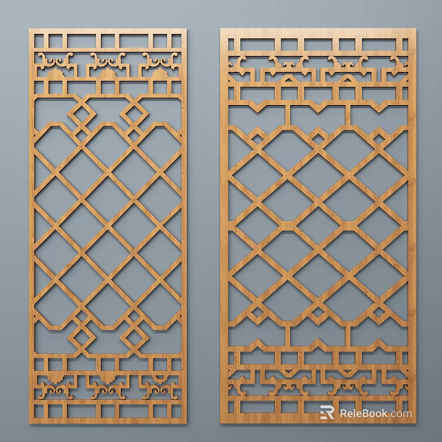 Decorative Wooden Room Divider With Intricate Traditional Geometric Lattice Design 3d model 