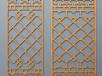 Decorative Wooden Room Divider With Intricate Traditional Geometric Lattice Design 3d model