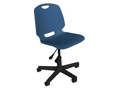 Comfortable Blue Office Chair With Plastic Seat Perforated Backrest Five Wheel Base Adjustable Height 3d model