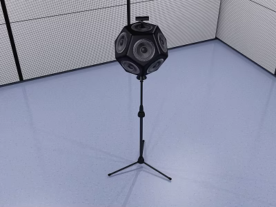 Modern Spherical Speaker System Mounted On Tripod Stand With Multiple Drivers In Minimalist Room 3d model