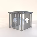 Modern Gazebo Structure With Lattice Panels Circular Cutouts And Decorative Columns 3d model