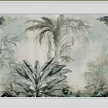 Tropical Jungle Mural With Palm Leaves Banana Plants And Colorful Parrots