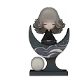Elegant Girl Figurine Sitting On Crescent Moon Base With Spherical Ornament