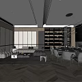 Modern Private Room Interior Design With Comfortable Seating Dining Table And Pendant Lights 3d model