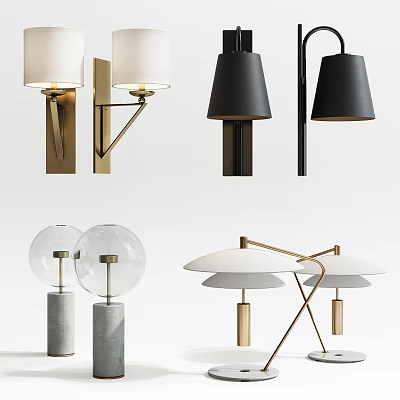 Modern Minimalist Lighting Combinations With Wall Pendant And Table Lamps In Gold Black White 3d model
