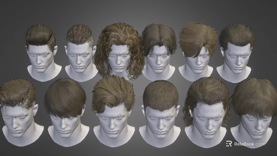 Men's Diverse Hairstyle Designs Featuring Different Haircuts And Styles On Male Head Models 3d model 