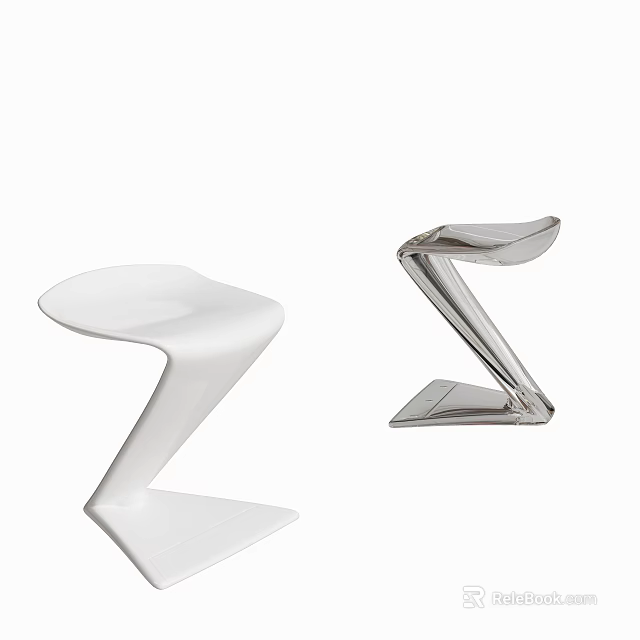 Modern Stylish Stools With Unique Z Shaped Design In White And Silver 3d model