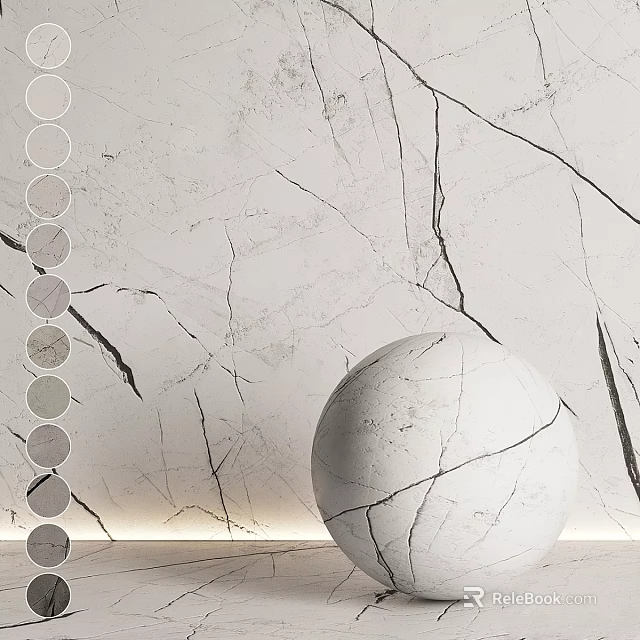 White Marble Sphere Component With Cracked Texture Against Marble Wall And Color Swatches 3d model 