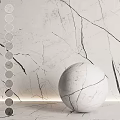 White Marble Sphere Component With Cracked Texture Against Marble Wall And Color Swatches