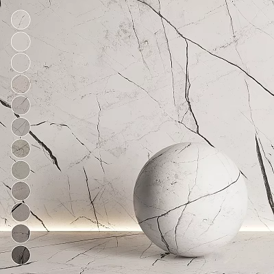 White Marble Sphere Component With Cracked Texture Against Marble Wall And Color Swatches 3d model
