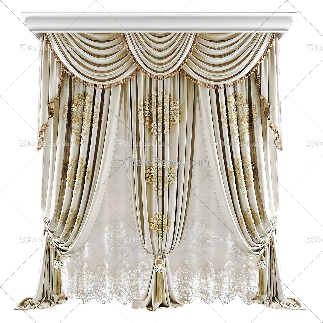 Modern European-style Curtain Modern Curtain European-style Home Furnishing Cloth Curtain Fabric Art 3d model