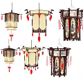 Traditional Chinese Lanterns With Various Hanging Designs Red Tassels And Decorative Patterns