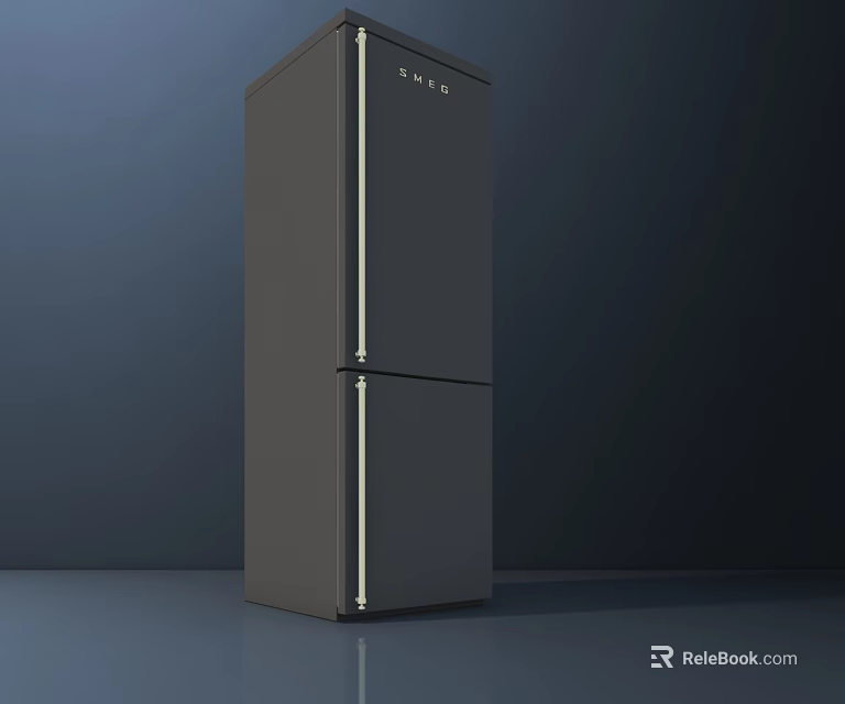 Modern Black Refrigerator Freezer Featuring Sleek Design And Double Door For Home Kitchen 3d model 
