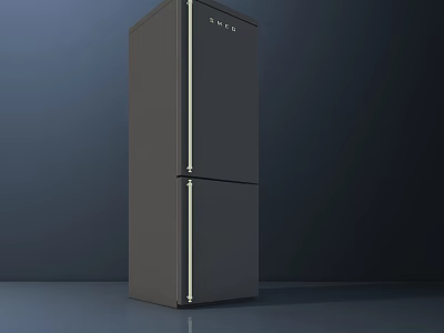 Modern Black Refrigerator Freezer Featuring Sleek Design And Double Door For Home Kitchen 3d model