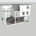 Modern White Storefront Exterior With Large Glass Windows Columns Entrance Steps And Awning